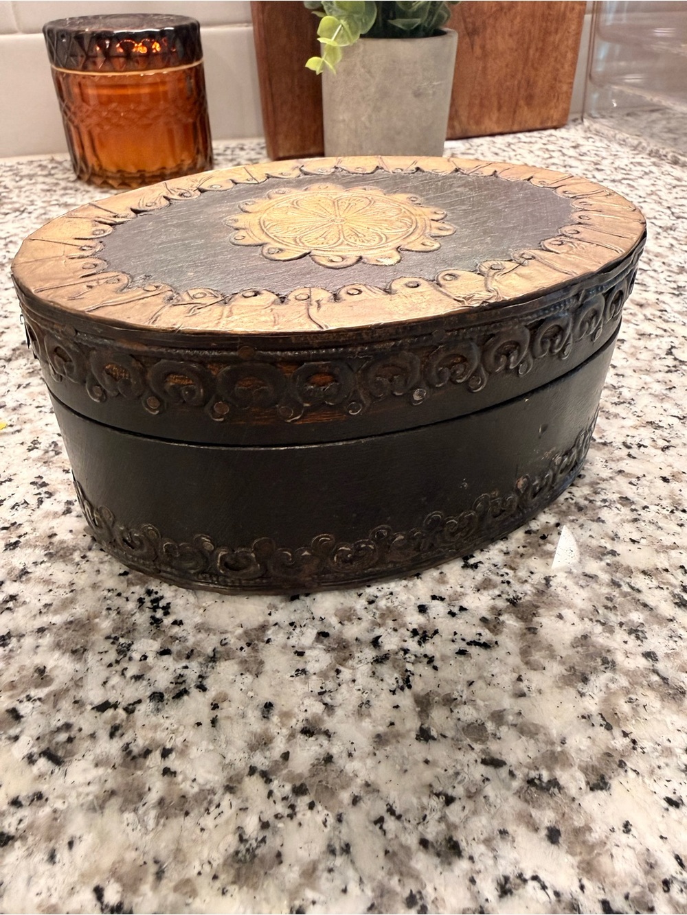 Ornate Oval Decorative Trinket Box - Black and Gold